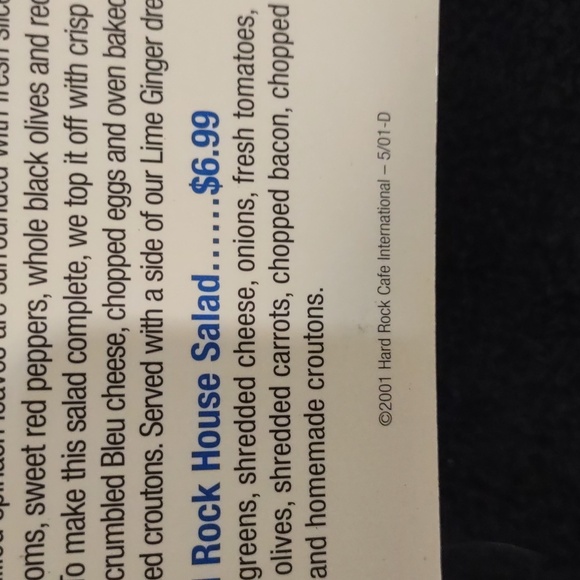 USED HARD ROCK CAFE MENU 2001 HAS WEAR AS SEEN IN PHOTOS - Picture 7 of 11